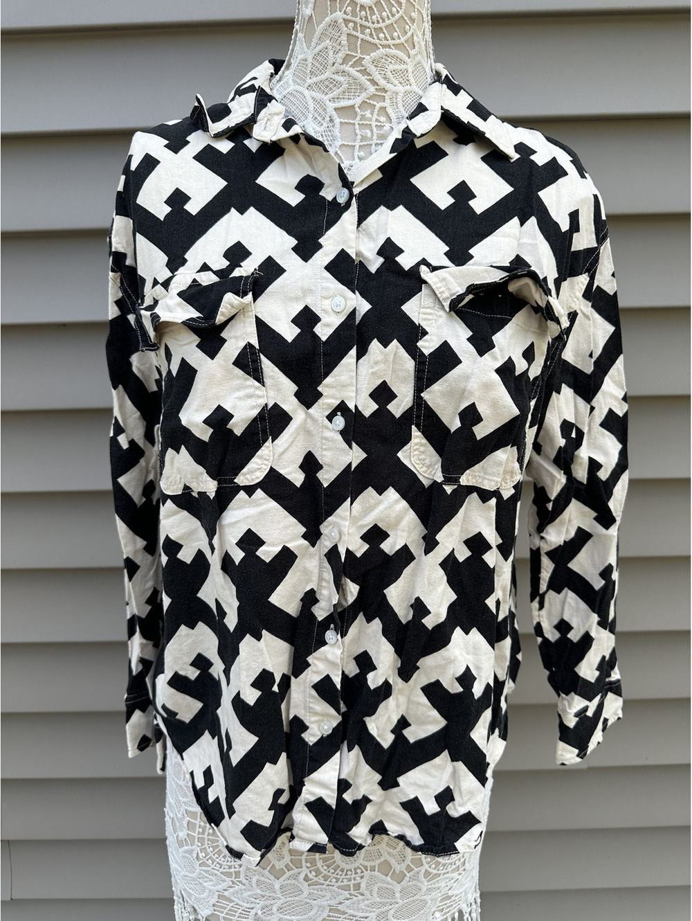 Future Collective Black and White Geometric Button Up Shirt